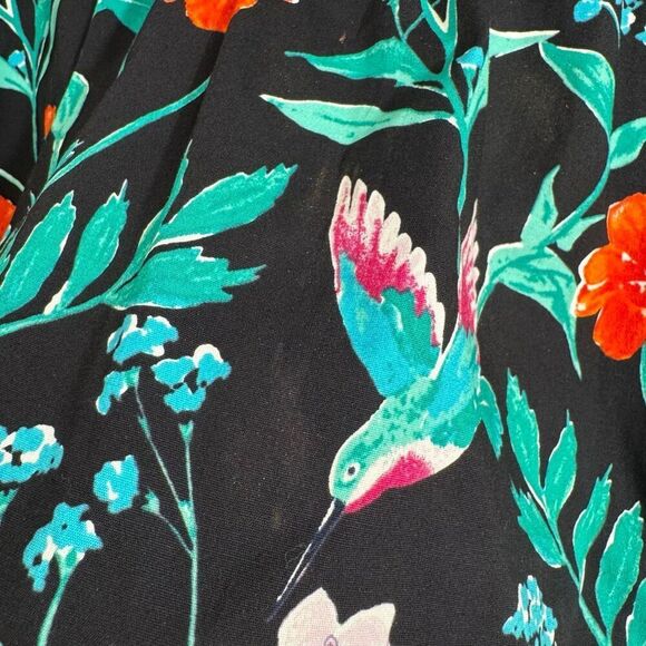 Kate Spade Black Floral Colorful Hummingbird Jardin Poplin Top XL - Picture 7 of 9